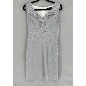 Alex Marie Dress Womens 10 Blue White Stripe Ruffle V Neck Fit & Flare Sundress